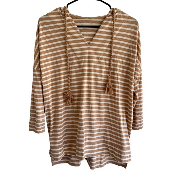 Coolibar Small Hoodie Key Colony Beach Striped Tassel Tie Upf 50 Brown White - Picture 1 of 4